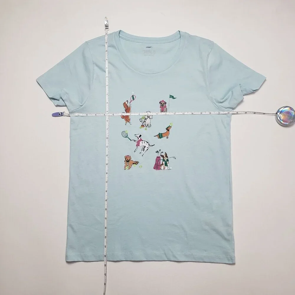 J.Crew Factory Sporty Dogs Graphic Tee Women Medium Light Blue SS Collectors Tee - Picture 4 of 16